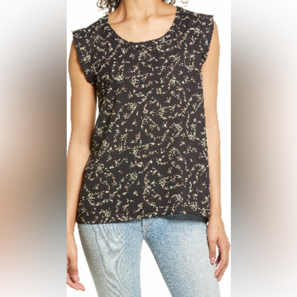 Nordstrom everleigh pleat back hog/low top in black floral size small